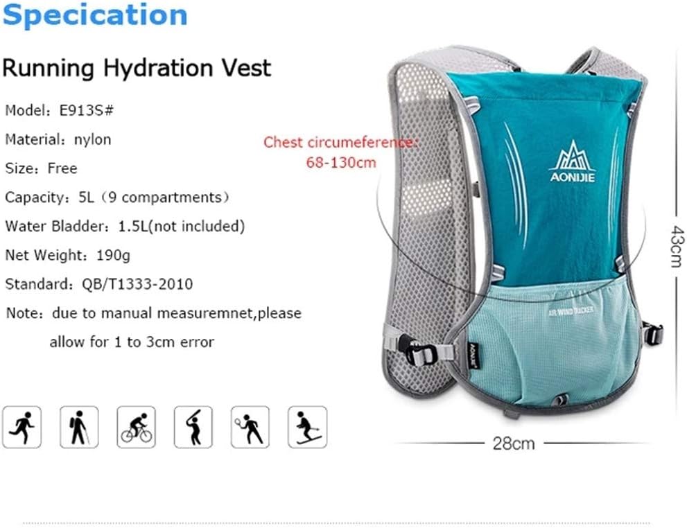 AONIJIE 5L Outdoor Sport Multifunctional Camping Backpack Cycling Running Climbing Hiking Hydration Vest Pack with 500ml Soft Flask