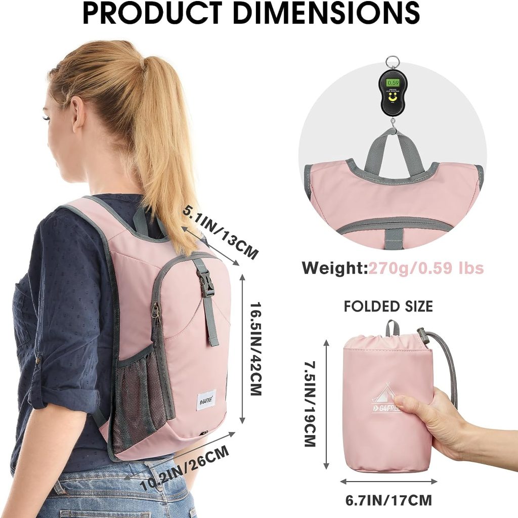 G4Free 10L Hiking Backpack, Lightweight Small Hiking Daypack Outdoor Travel Foldable Shoulder Bag, Pink