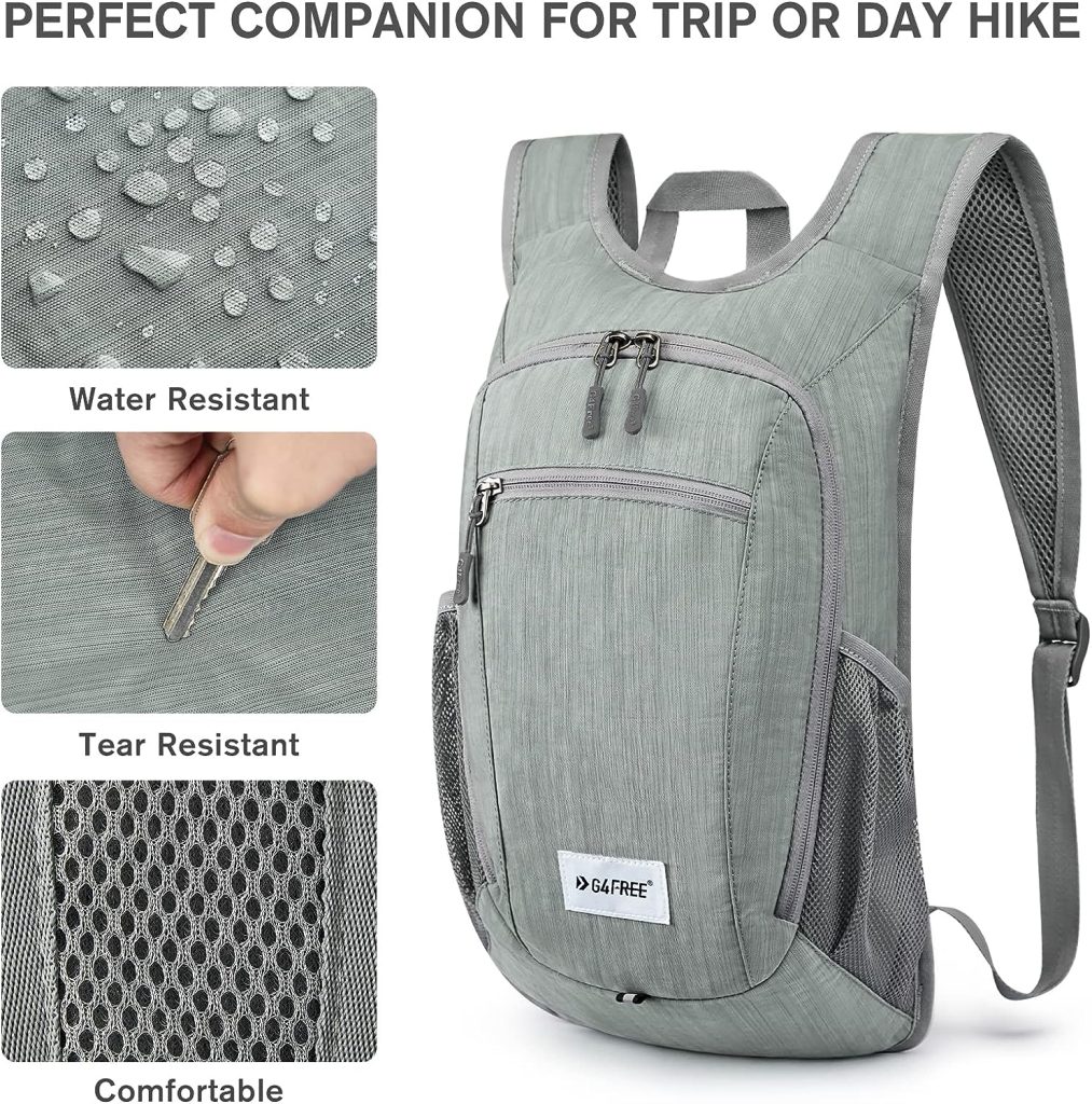 G4Free 10L/15L Hiking Backpack Lightweight Packable Hiking Daypack Small Travel Outdoor Foldable Shoulder Bag(Grey)