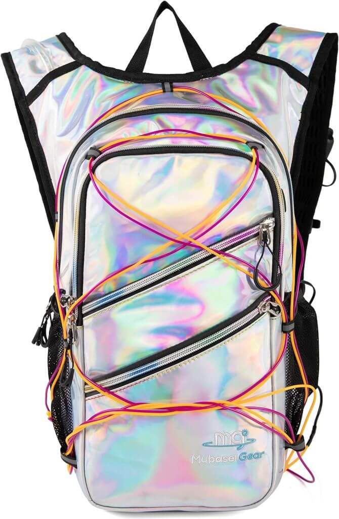 Hydration Backpack with Cool LED Lights, Hydration Pack with 2 Liter Bladder, Fun and Colorful Bag for Running, Hiking, Climbing, Urban Music Festivals, and Raves.