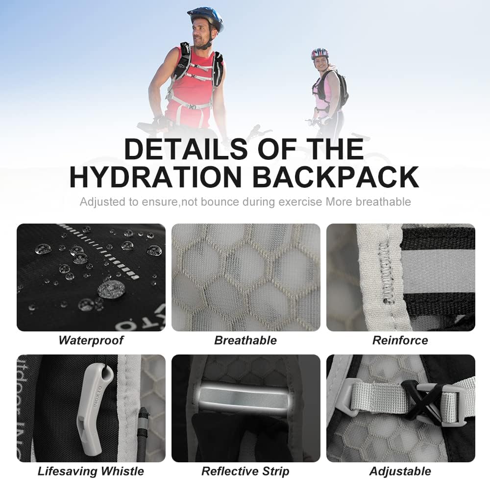 INOXTO Hydration Pack Backpack ，Water Backpack with 2L Leakproof Water Bladder, Running Hydration Vest for Man, Daypack for Cycling Motocross Climbing Trail Running