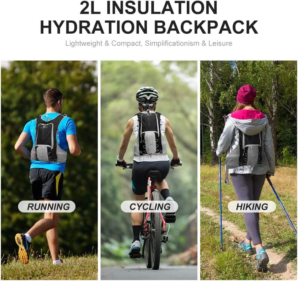 INOXTO Hydration Pack Backpack ，Water Backpack with 2L Leakproof Water Bladder, Running Hydration Vest for Man, Daypack for Cycling Motocross Climbing Trail Running