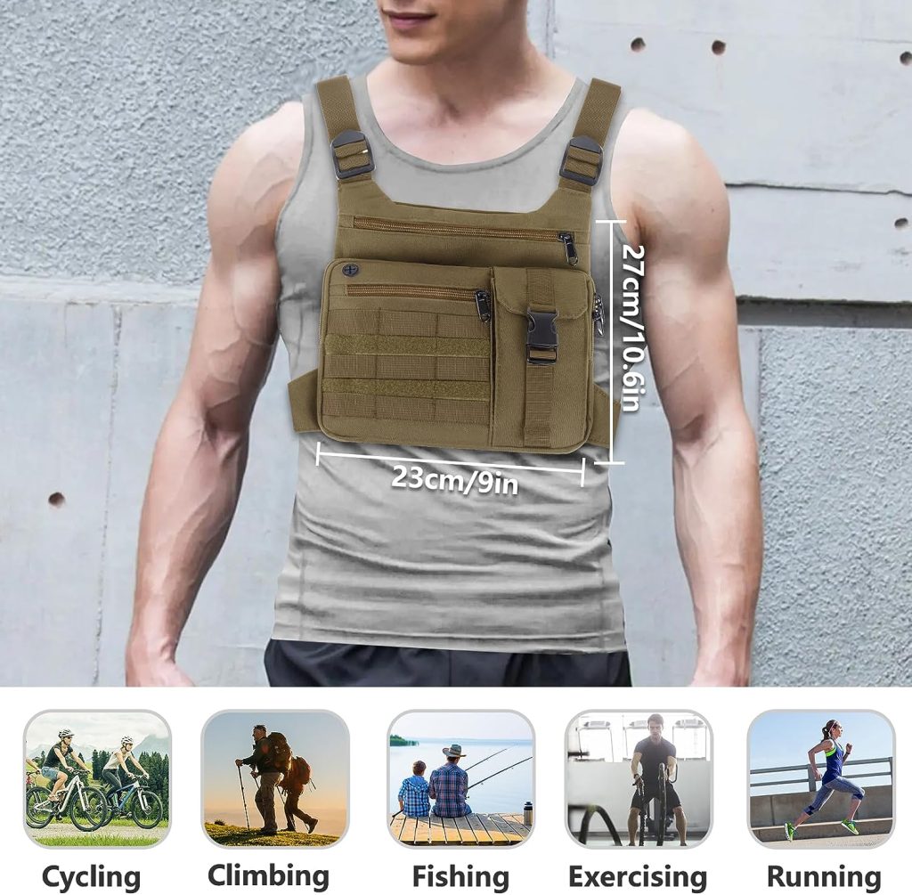 KINGSLONG Tactical Chest Bag Lightweight Chest Pack, Water Resistant Running Pack Phone Holder For Workouts, Running Backpack Vest with Pocket Extra Storage