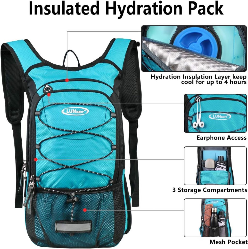 Lunidry Insulated Hydration Pack Backpack with 3L BPA Free Leak-Proof Water Bladder, Keep Liquids Cool for Up to 5 Hours, Daypack for Hiking, Running, Cycling, Hunting, Climbing