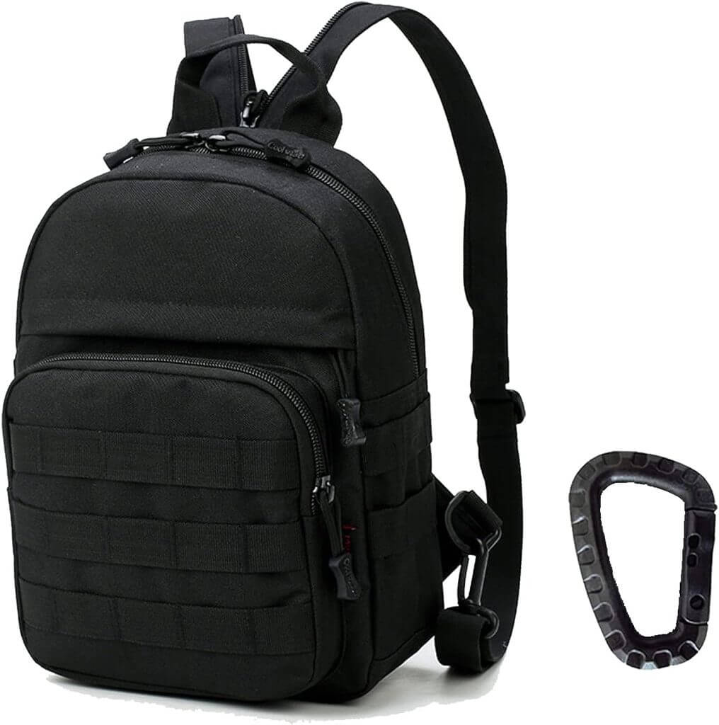 Mini Tactical Backpack, 6L Small Sling Backpacks Shoulder Bag For Running Travel Daypack with Carabiner For Men Women