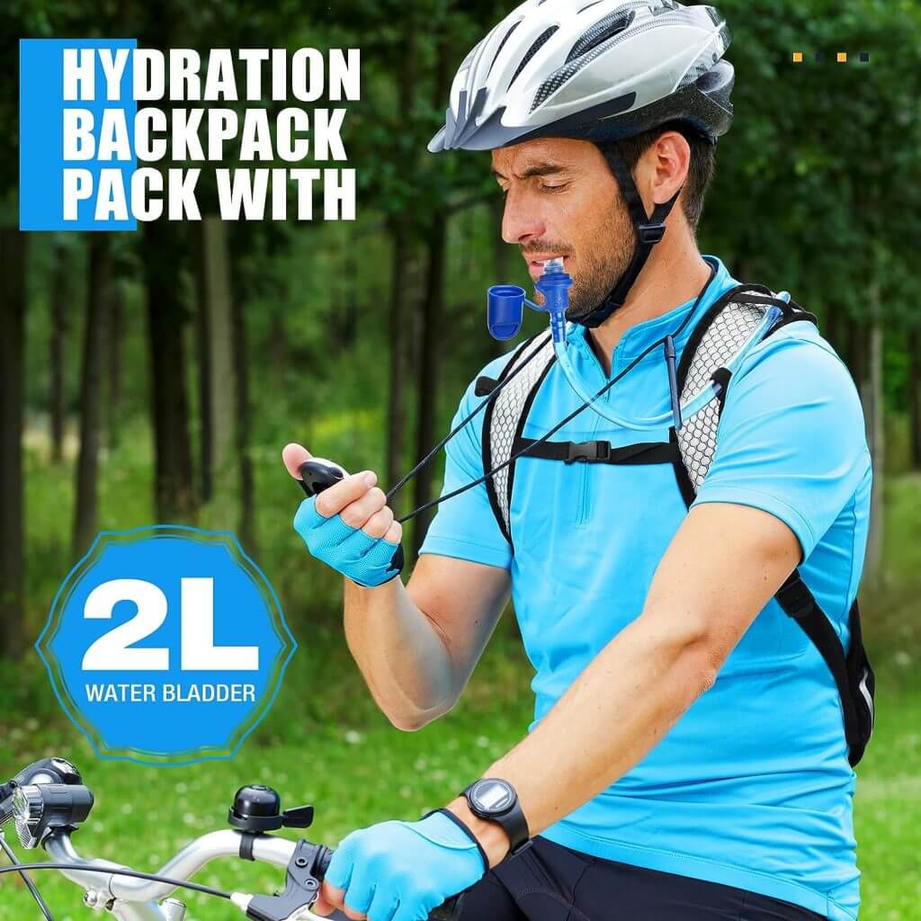 Sweetude 8 Pcs Hydration Backpack Pack with 2L Water Bladder Set Backpack Hydration Pack with Hydration Bladder Cycling Biking Hiking Running Climbing Water Backpack for Kids Men and Women