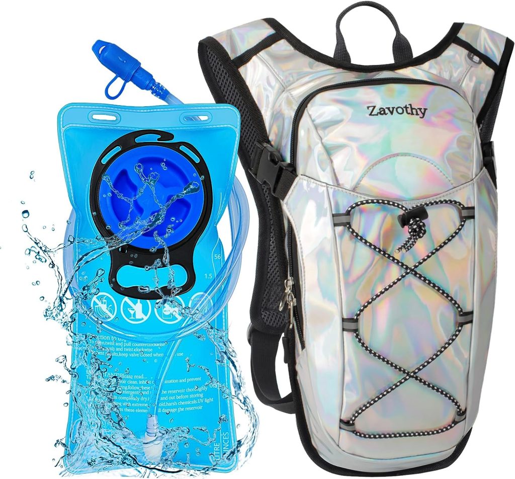 Zavothy Rave Hydration Backpack with 2L Hydration Bladder Water Backpack for Running Hiking Cycling Hydration Pack for Musical Festival Beach Pool Party